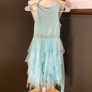 Tiffany blue tiered tulle dress with gem waistband